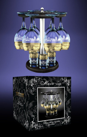 Набор с барной стойкой 13пр. &quot;Русский узор&quot; (Гусь Хрусталь) — Posudio