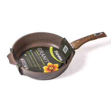 Сковорода с несъемной ручкой и стекл. крышкой  26см.Гранит — Posudio