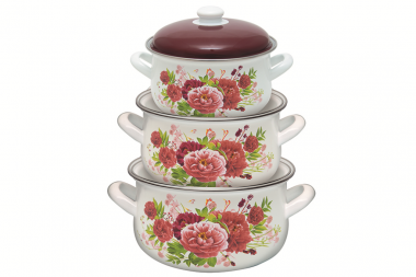 Набор эмалированных кастрюль 3предмета (2л,3л,4л) Маруся Пионы 2000 — Posudio