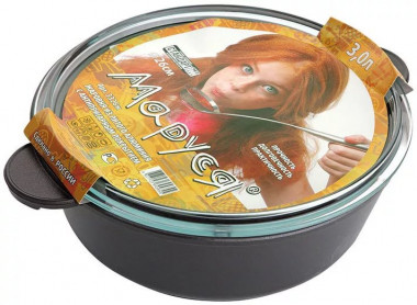 Жаровня АП литая 3л 26см со стеклянной крышкой Маруся 3326ж — Posudio