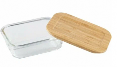 Контейнер BAMBU, 600 мл из жаропрочного стекла с крышкой  из бамбука, прям. темп режим -40 до +300С — Posudio