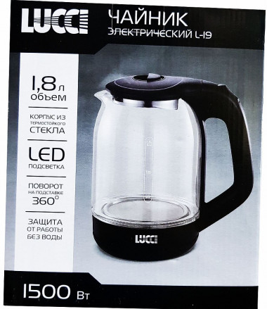 Чайник Lucci L-19 электрический (1,8 л) стекло черный &mdash; Posudio