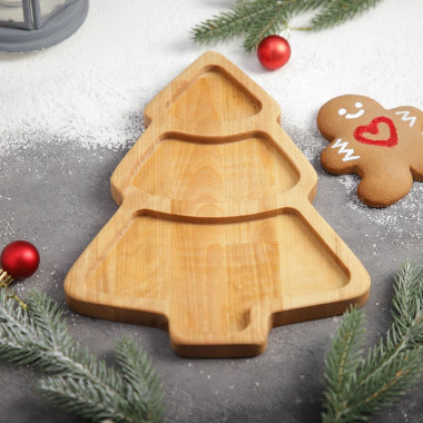 Менажница &quot;Елка&quot; береза, 3секц. пропит.маслом — Posudio