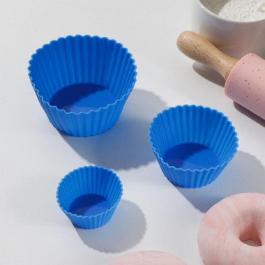 Набор форм для выпечки, 3 шт., 9х4/7х3,5/5х2,5 см "Риб. Круг", цвет голубой &mdash; Posudio