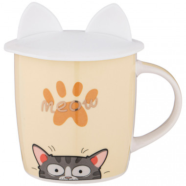 Кружка с силик. крышкой &quot;КОТОМАНИЯ&quot; 400мл. — Posudio
