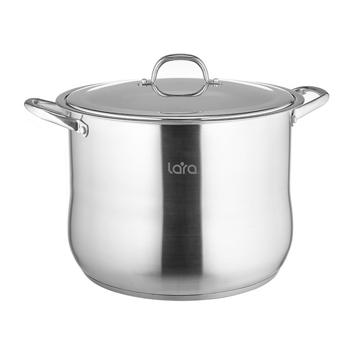 Кастрюля LR02-44 нерж 28*23см, 13,6л, капсул индукц дно, стальн крышка (LARA) фото 1 — Posudio