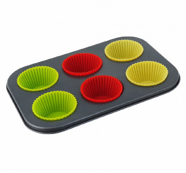 Форма д/кексов 26,5х18,3х3см 6яч. рифл.край 4цв HYW0332 — Posudio