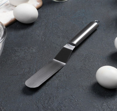 Лопатка-палетка с металлической ручкой, изогнутая, 26,5х3x2 см, рабочая часть 14,5 см (6&quot;) — Posudio