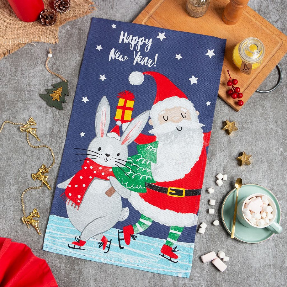 Полотенце Доляна New Year couple 35х60 см, 100% хлопок, 160 г/м2 фото 1 — Posudio