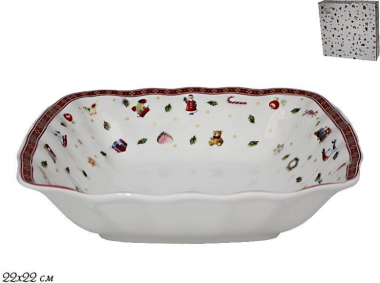 Квадратный салатник 22см. НОВЫЙ ГОД в под.уп.(х18) Фарфор 105-619 — Posudio