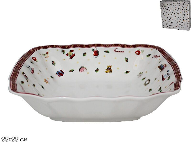 Квадратный салатник 22см. НОВЫЙ ГОД в под.уп.(х18) Фарфор 105-619 фото 1 — Posudio