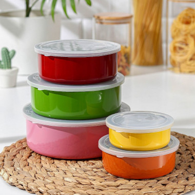 Набор салатников «Радуга», 5 шт: d=18/16/14/12/10 см, с крышками, МИКС &mdash; Posudio