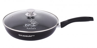 Сковорода 280мм с  ручкой стекл.крышкой" Titanium pro" КУКМАРА &mdash; Posudio