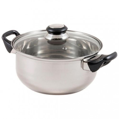 Кастрюля из нерж стали с крышкой (стекло) BAK-03, 2,8 л, ручки - бакелит, без ТМ — Posudio