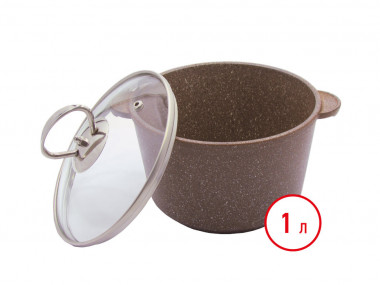 Кастрюля 1л со стек.крыш. Гранит браун (Деко), КС-100ВВ — Posudio