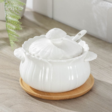 Сахарница на деревянной подставке &quot;Эстет. Тюльпан&quot; 350 мл, с ложкой 11,5х9,5 см — Posudio