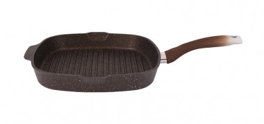 Сковорода-гриль 260/260мм с  ручкой  кофейный мрамор (КУКМАРА) &mdash; Posudio