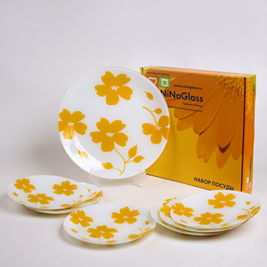 Набор тарелок 7пр.&quot;Флорин&quot; бел.орж.кругл. подар. упак. — Posudio