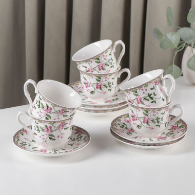Сервиз чайный Доляна «Бланко», 12 предметов: 6 чашек 220 мл, 6 блюдец &mdash; Posudio