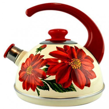 Чайник 2,5л бежевый с дек.(красн. конс.ручка). — Posudio