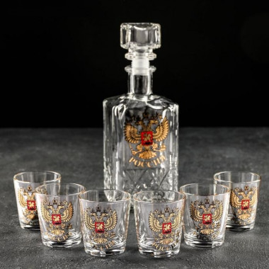 Набор питьевой «Герб России», 7 предметов: графин 500 мл, стопка 50 мл, 6 шт — Posudio