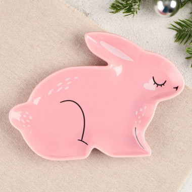 Тарелка «Розовый зайка», 17.6 х 12.7 х 4 см &mdash; Posudio