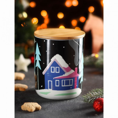 Банка для сыпучих продуктов Доляна «Новый год. Домик», 860 мл, 11×14 см — Posudio