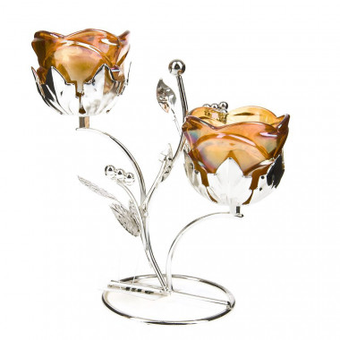 Подсвечник декор для 2 свечей Золотой цветок — Posudio