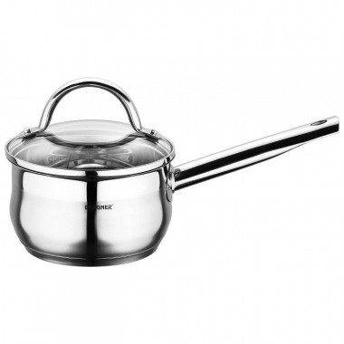 Ковш 1,3л нжс мет. ручки стекл. крышка (Gourmet) &mdash; Posudio