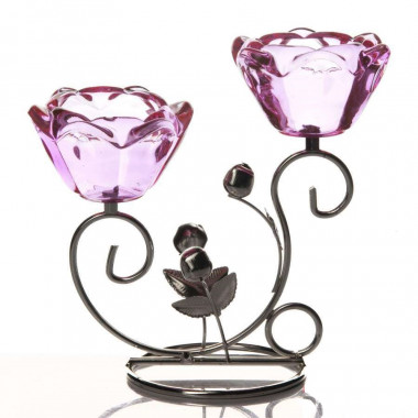 Подсвечник декор для 2 свечей Розовый цветок — Posudio