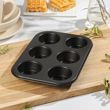 Форма для выпечки с а/п покрытием   "Жаклин. Круг" 6 ячеек 26,5х18,5х2,5см &mdash; Posudio
