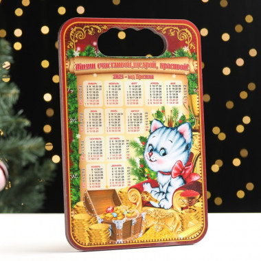 Доска разделочная &quot;Котик. Календарь. Жизни красовой&quot;, ламинация, дерево, 18,3х27,3 см — Posudio