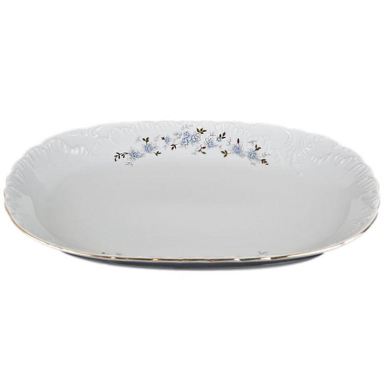 Блюдо овальное 33см Cmielow Rococo голубой цветок 0032500 9706 фото 1 — Posudio