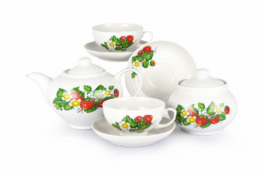 Сервиз чайный 14пр. Дачный. Цветущая земляника эконом 073232 — Posudio