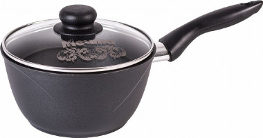 Ковш 1,2л. Гранит BLACK с несъемной ручкой стекл. крышкой &mdash; Posudio