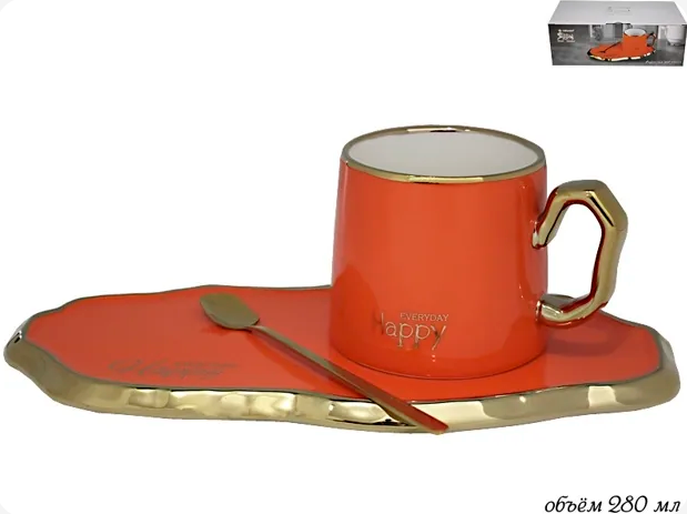 Чашка 280 мл с блюдцем и ложкой в под.уп.(х24) 106-080 фото 1 — Posudio