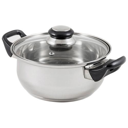 Кастрюля из нерж стали с крышкой (стекло) BAK-02, 2 л, ручки - бакелит, без ТМ фото 1 — Posudio