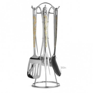 HM-70177  Набор кухонных принадлежностей из нерж. стали, золото 7пр. — Posudio