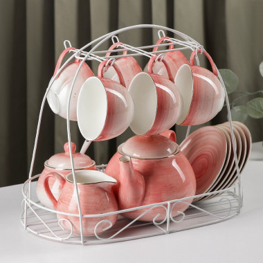 Сервиз фарфоровый чайный Доляна «Млечный путь», 14 предметов: 6 чашек, 6 блюдец, чайник, саха &mdash; Posudio