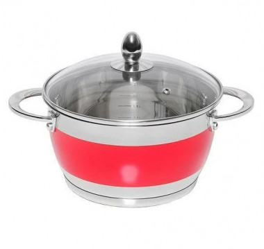 Кастрюля с крышкой 1х6 16х9см,нерж.сталь, красная — Posudio