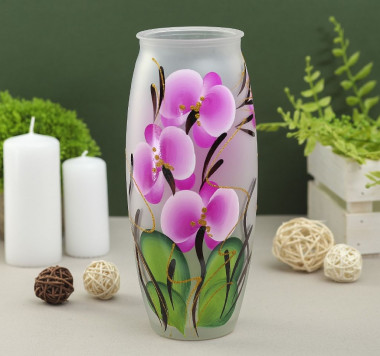 Ваза Орхидея с росписью на матовом стекле — Posudio