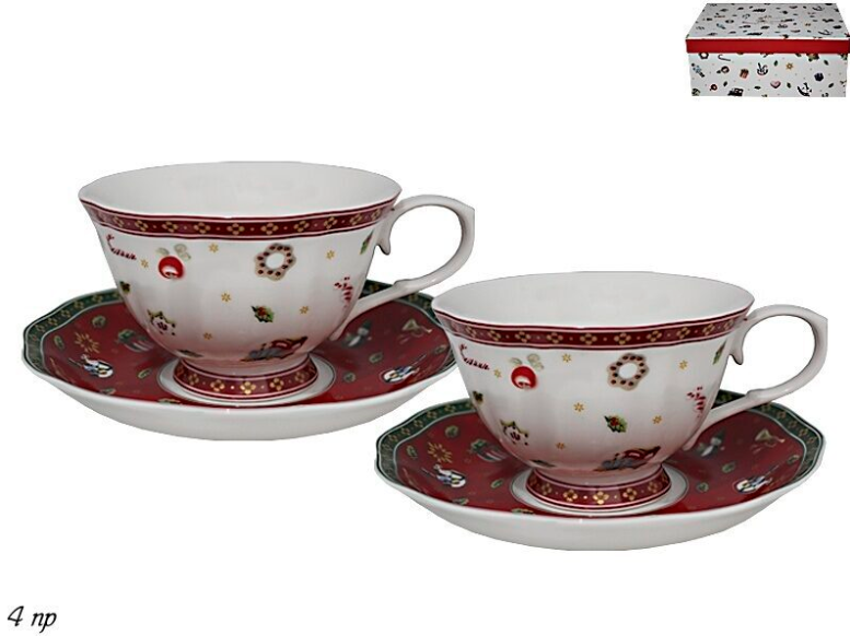 Набор две чашки и два блюдца 250 мл НОВЫЙ ГОД в под.уп.(х16) Фарфор 105-592 фото 1 — Posudio