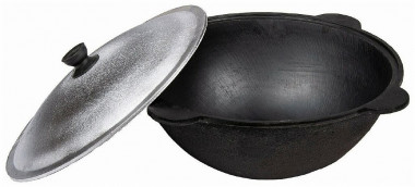 Казан 16л чугун плоское дно с крышкой 25см &mdash; Posudio