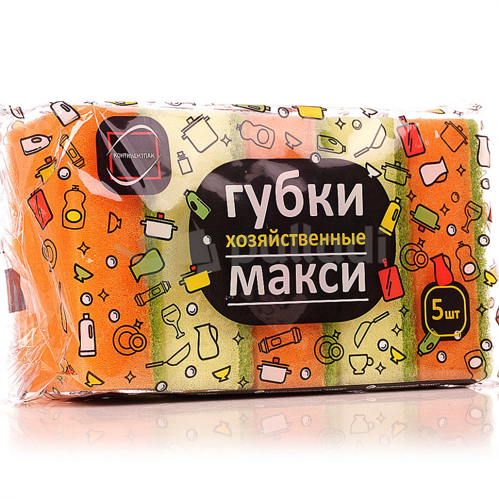 Губки для посуды 5шт Макси 9,2*6,5*3см Континет Пак фото 1 — Posudio