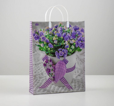 Пакет "Лиловое сердце", мягкий пластик, 3D, 30х40 см, &mdash; Posudio