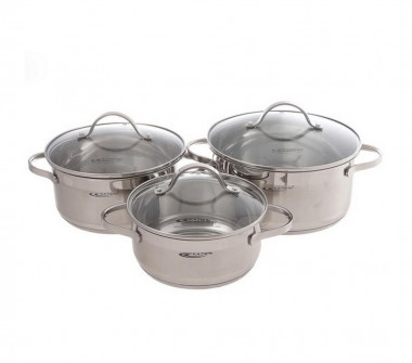 Набор кастрюль  6пр [АЛЬТА] (2,2л+3,2л+4,2л) — Posudio
