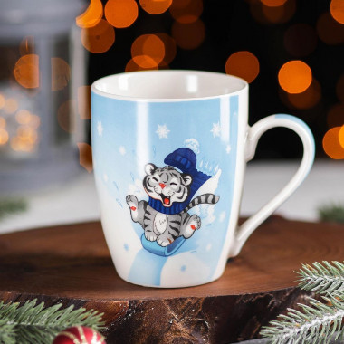 Кружка &quot;Новый Год. Тигренок в кураже&quot; 350мл. — Posudio