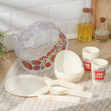 Набор для пикника с декором 25 предметов на 4 персоны, цвет светло-бежевый &mdash; Posudio