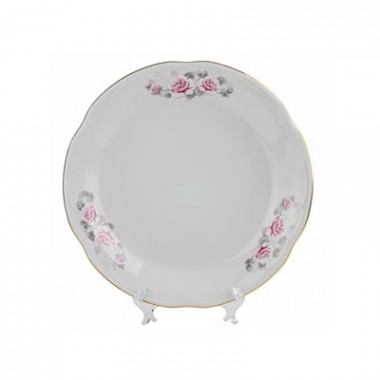 Тарелка  плоская 24см Камелия "Бледная роза" отводка золото &mdash; Posudio