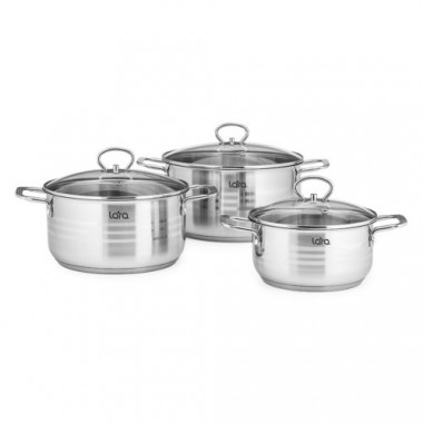 Набор посуды (1,5+2,7+5,2л), капсул индук дно, крышки LARA Standart — Posudio